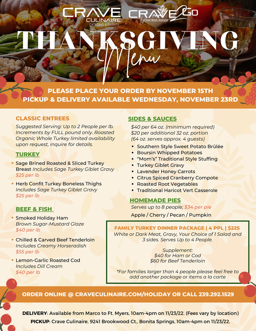 2022 Thanksgiving Menu P2 Crave Culinaire